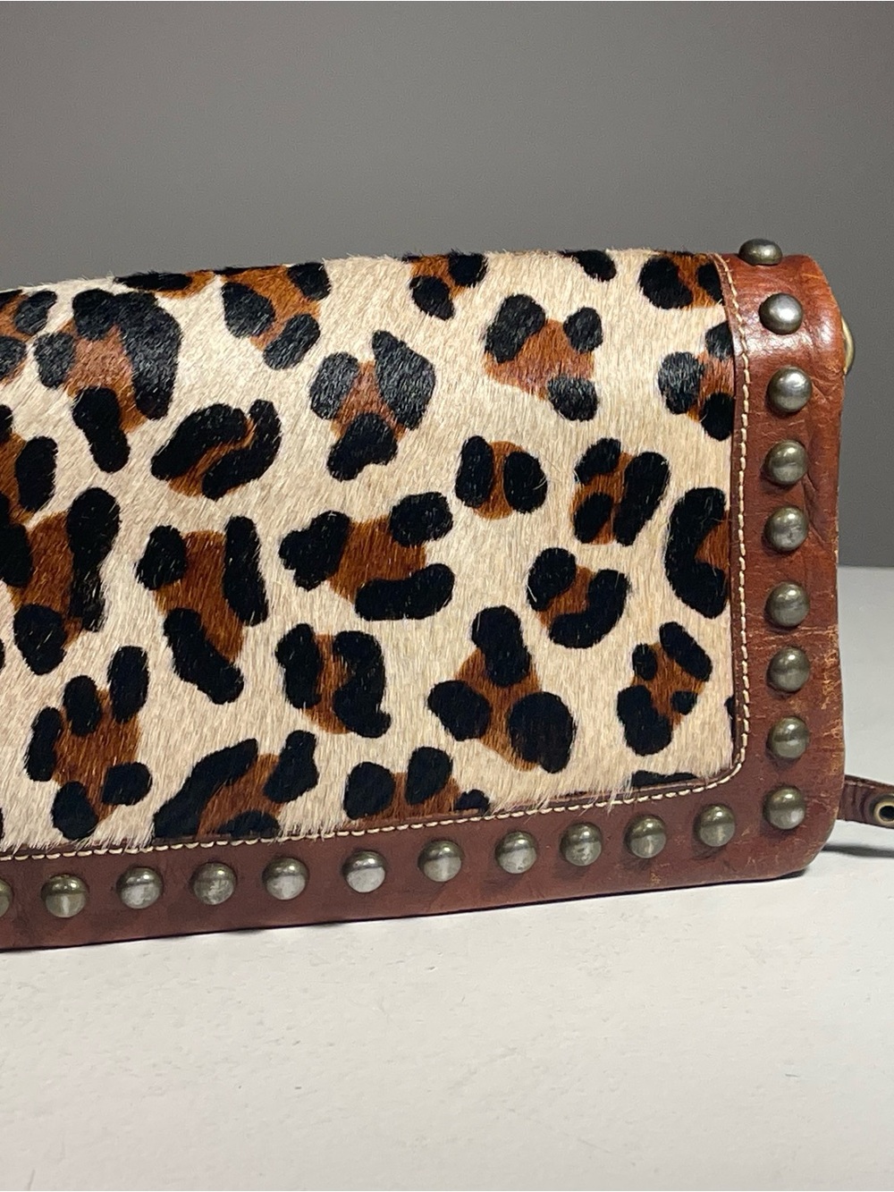 American West Leather Leopard Hair On Hide Clutch Wallet Bag No Strap